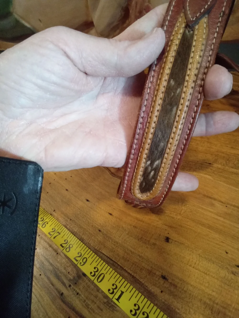 Men's Western Brown Woven Leather & Calf Hair Belt Sz 32 Leather Buckle